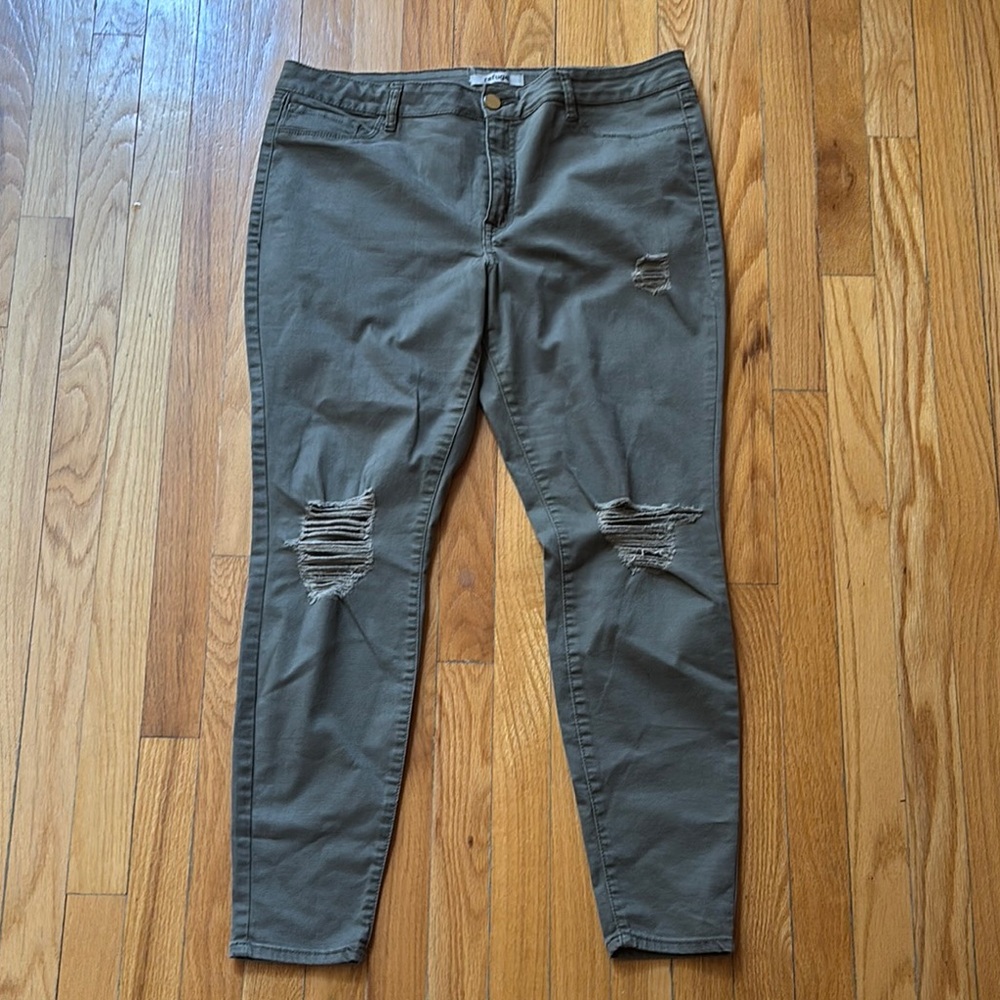Refuge Olive Distressed Skinny Jeans
